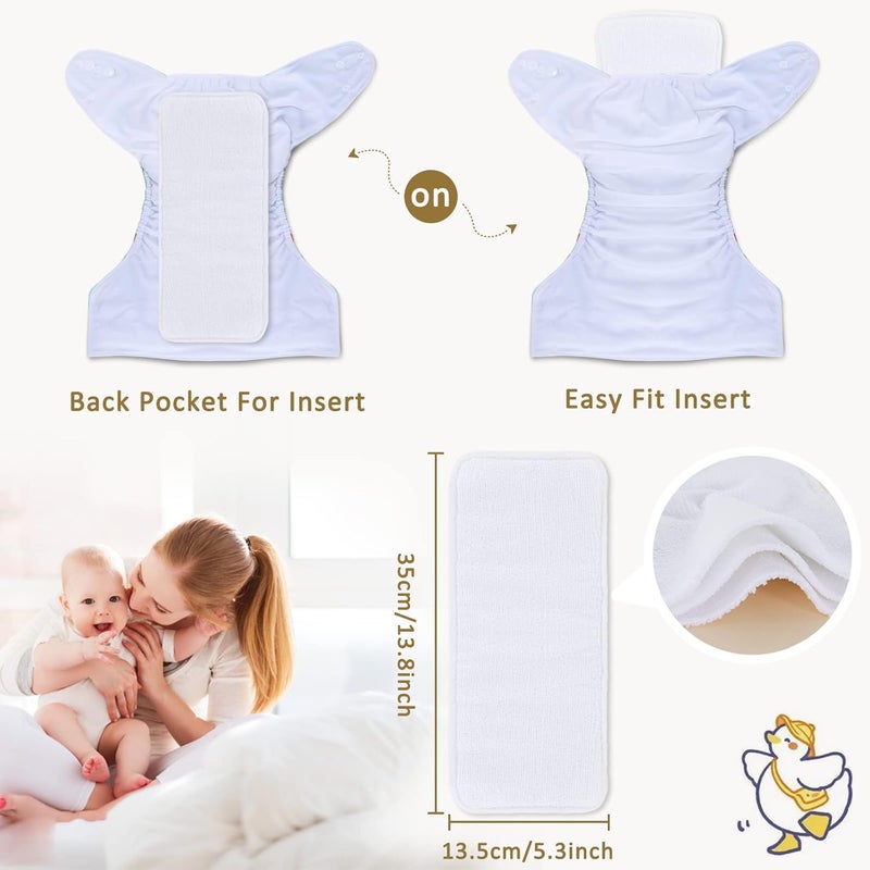 TDIAPERS حفاضات قماشية قابلة للغسل وإعادة الاستخدام بحجم واحد قابلة للتعديل للأطفال 10 عبوة مع 10 قطع من إدخالات الألياف الدقيقة، 1 حقيبة مبللة - Image 4